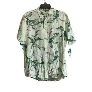 NWT Cubavera Men's Medium Green Linen Blend S/S Hawaiian Shirt Tropical